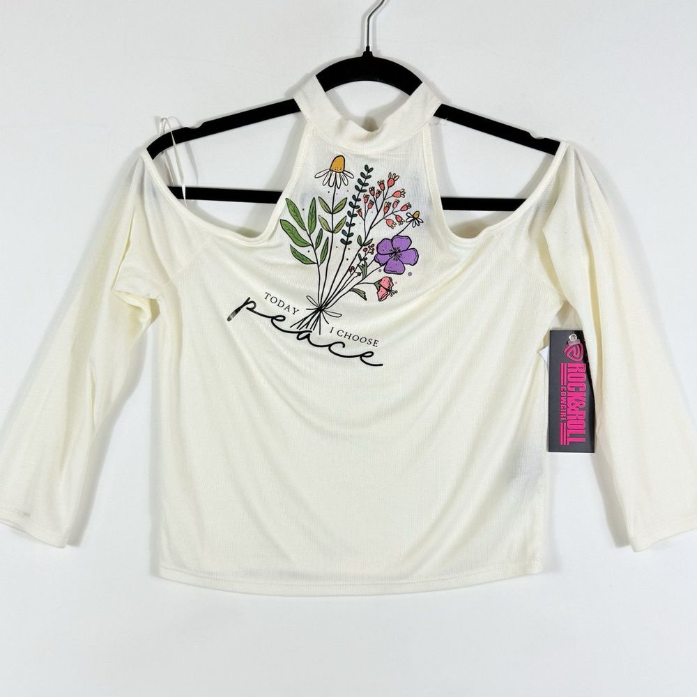Rock & Roll Cowgirl Top Womens Juniors Medium Choose Peace Cold Shoulder Country